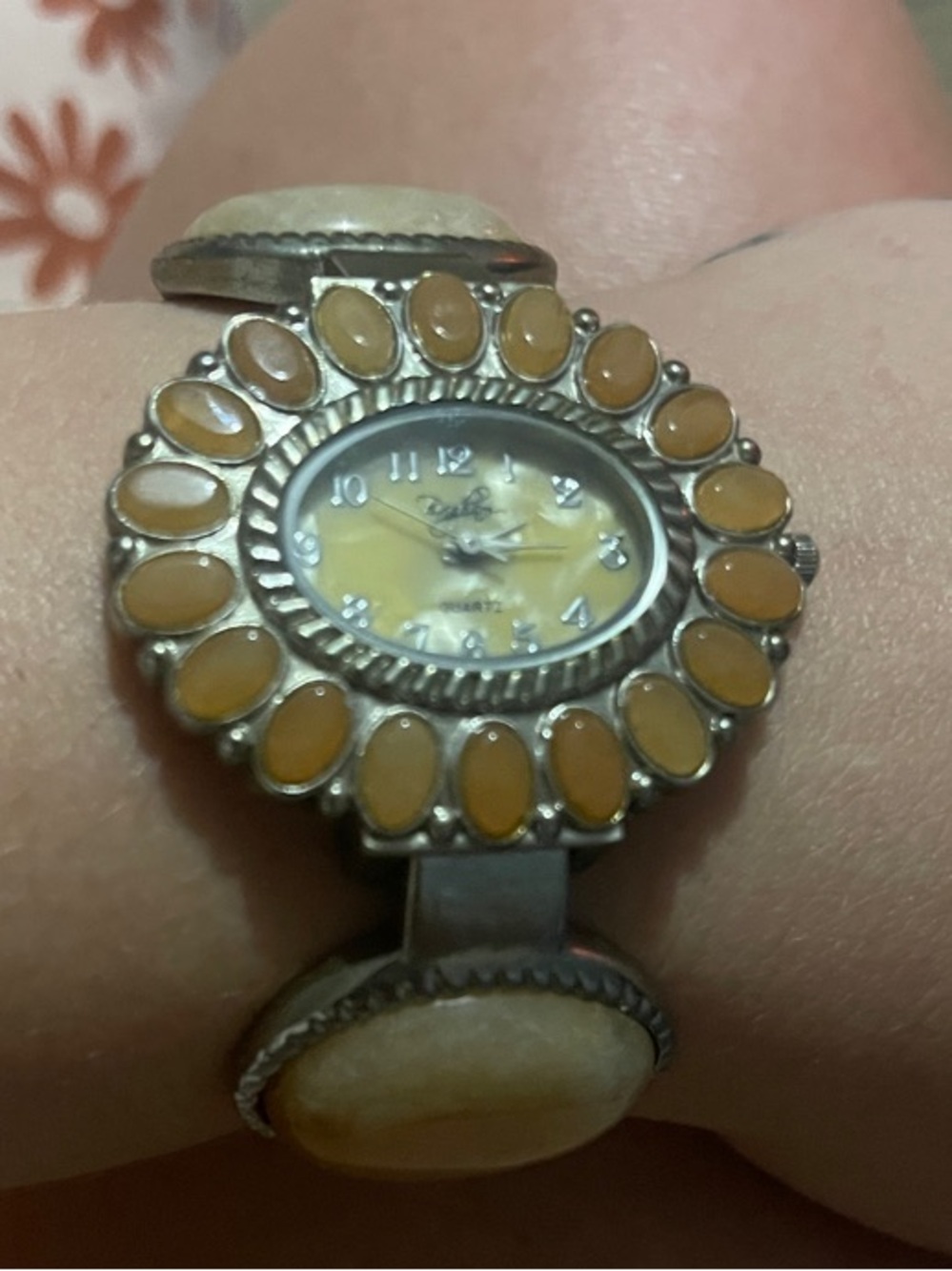 Pink Stone Floral w mother of pearl Dial Bracelet Watch